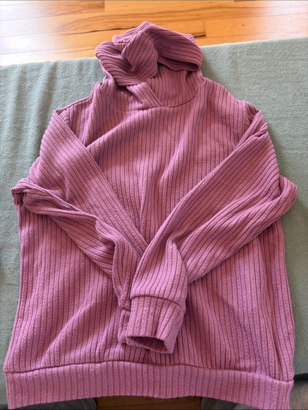 H&M Ribbed hooded Sweater - Dusty Mauve
